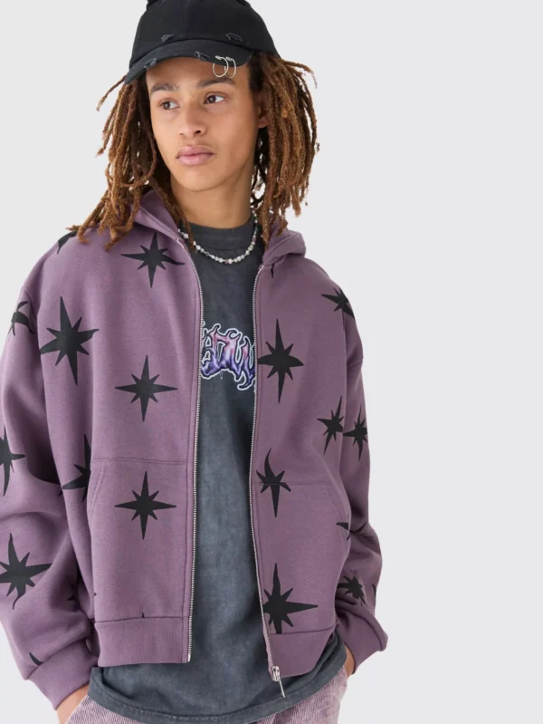 Sweat à capuche oversize zippé imprimé